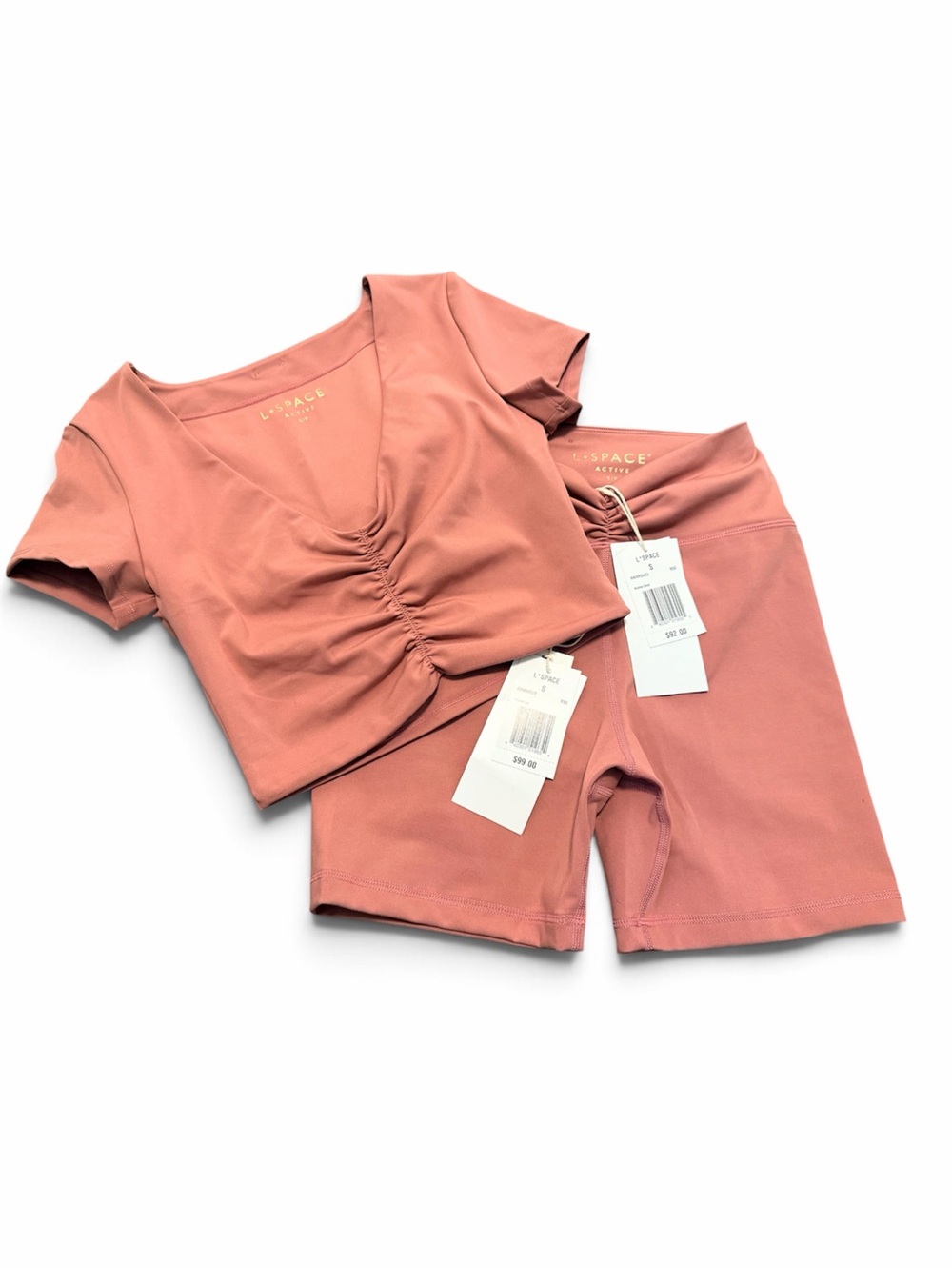 L*Space Rose Ruched Crop Top and Bike Shorts Set NWT